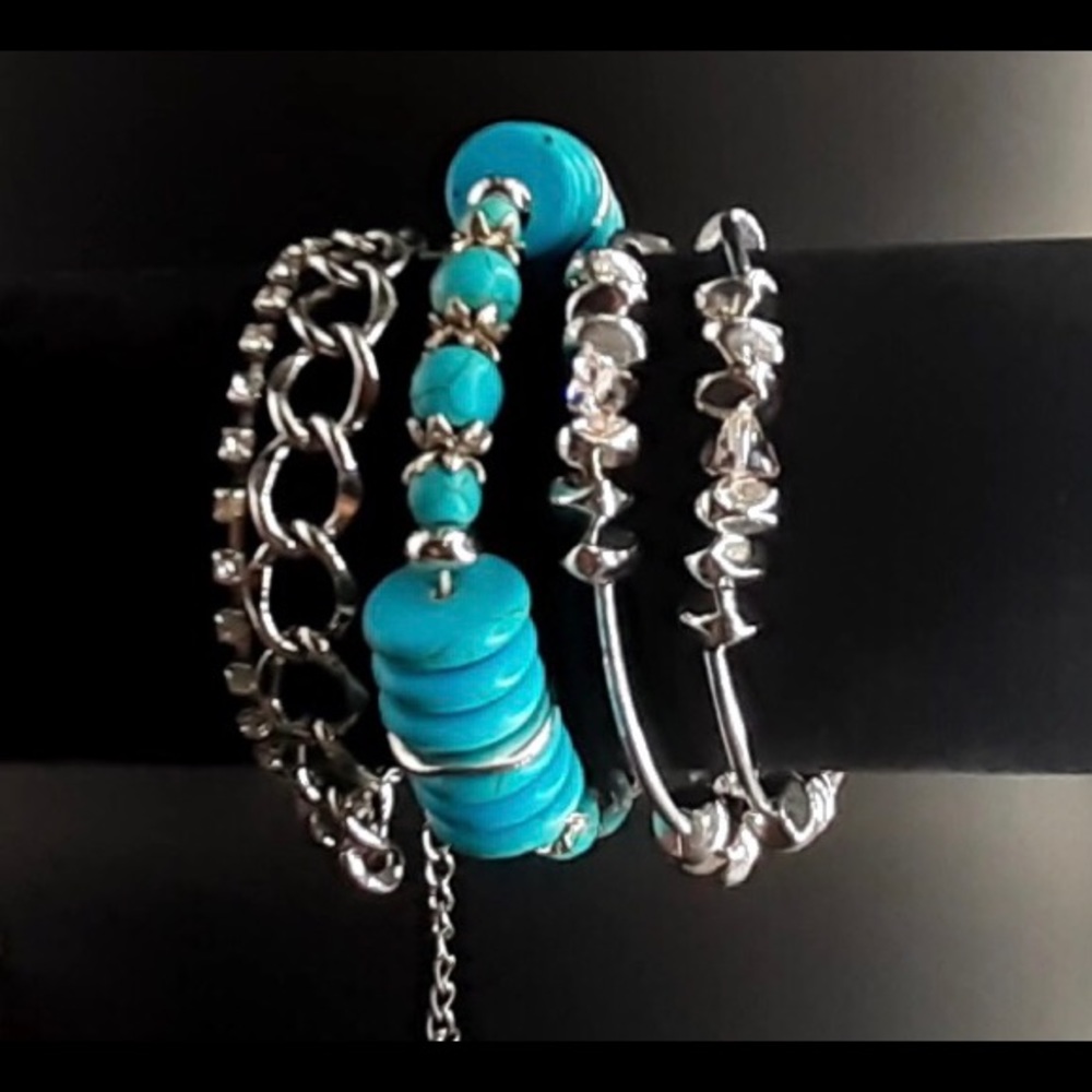 Turquoise Blue & Silver Bracelet Set